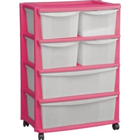 Hsb Bundle 6 Drawer Plastic Wide Storage Chest Pink With