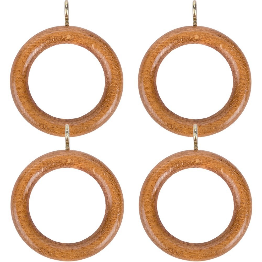 12 X Swish Wooden Curtain Rod Pole Rings Teak Wood Effect 28mm