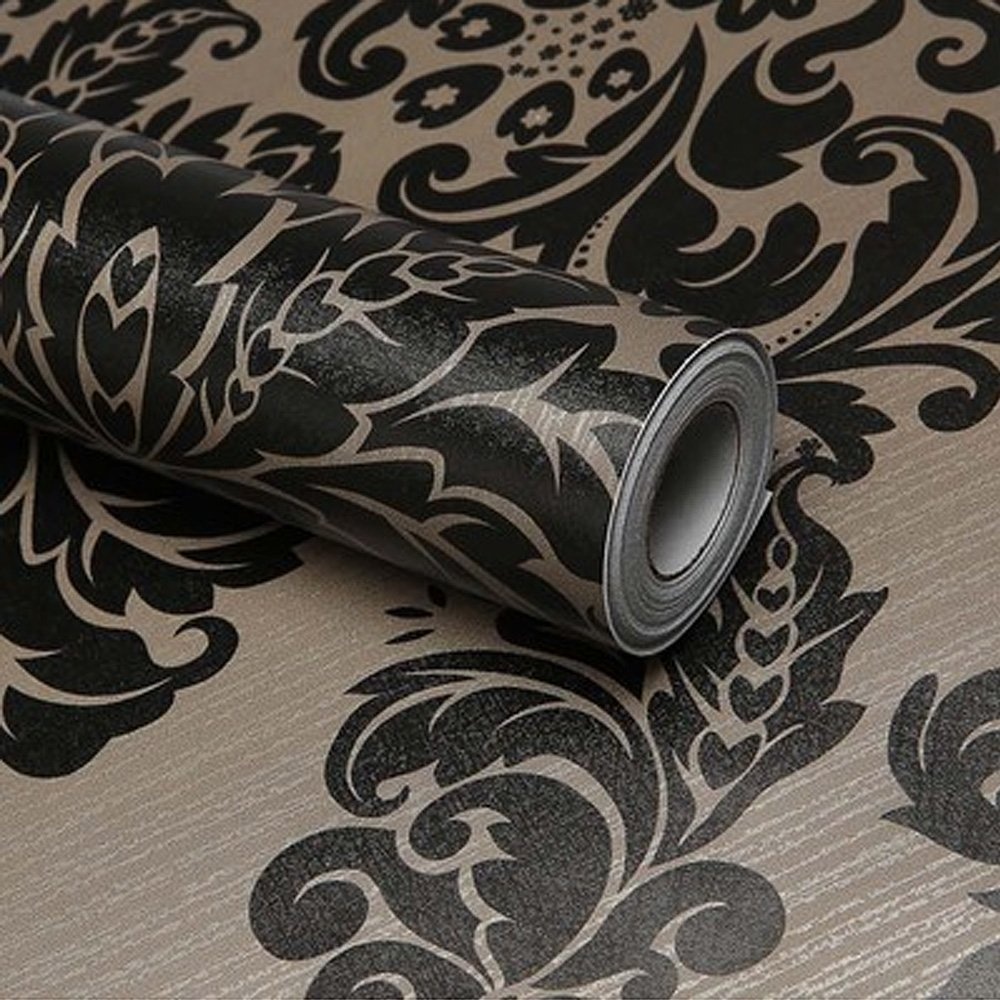 Simplelife4u Black Damask Self Adhesive Shelf Drawer Liner Pvc