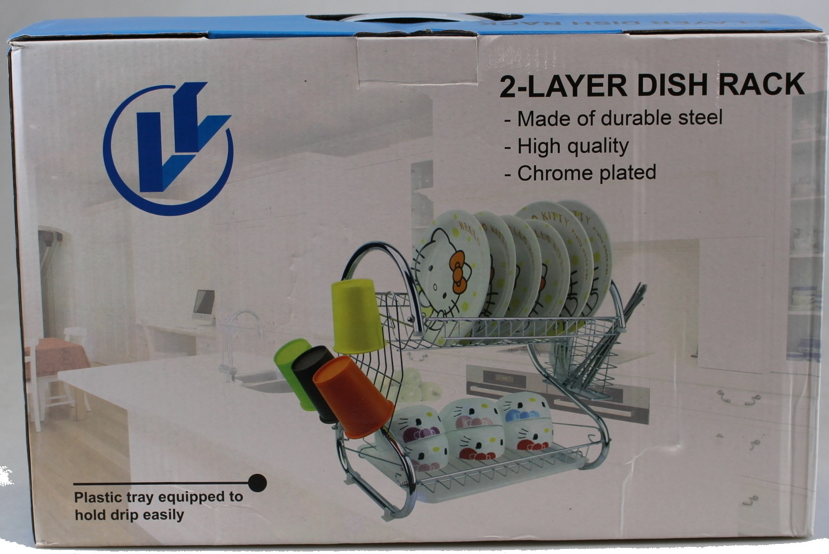 DISH DRAINER 2-TIER CHROME PLATED PLATE CUP BOWL WASHING SINK KITCHEN DRIP TRAY