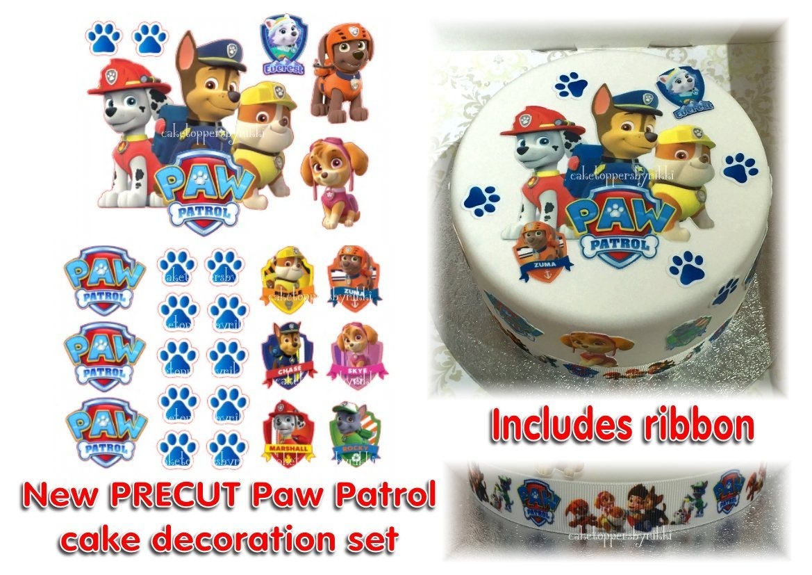 Precut Icing Paw Patrol Cake Decoration Set Ribbon Easy Peel