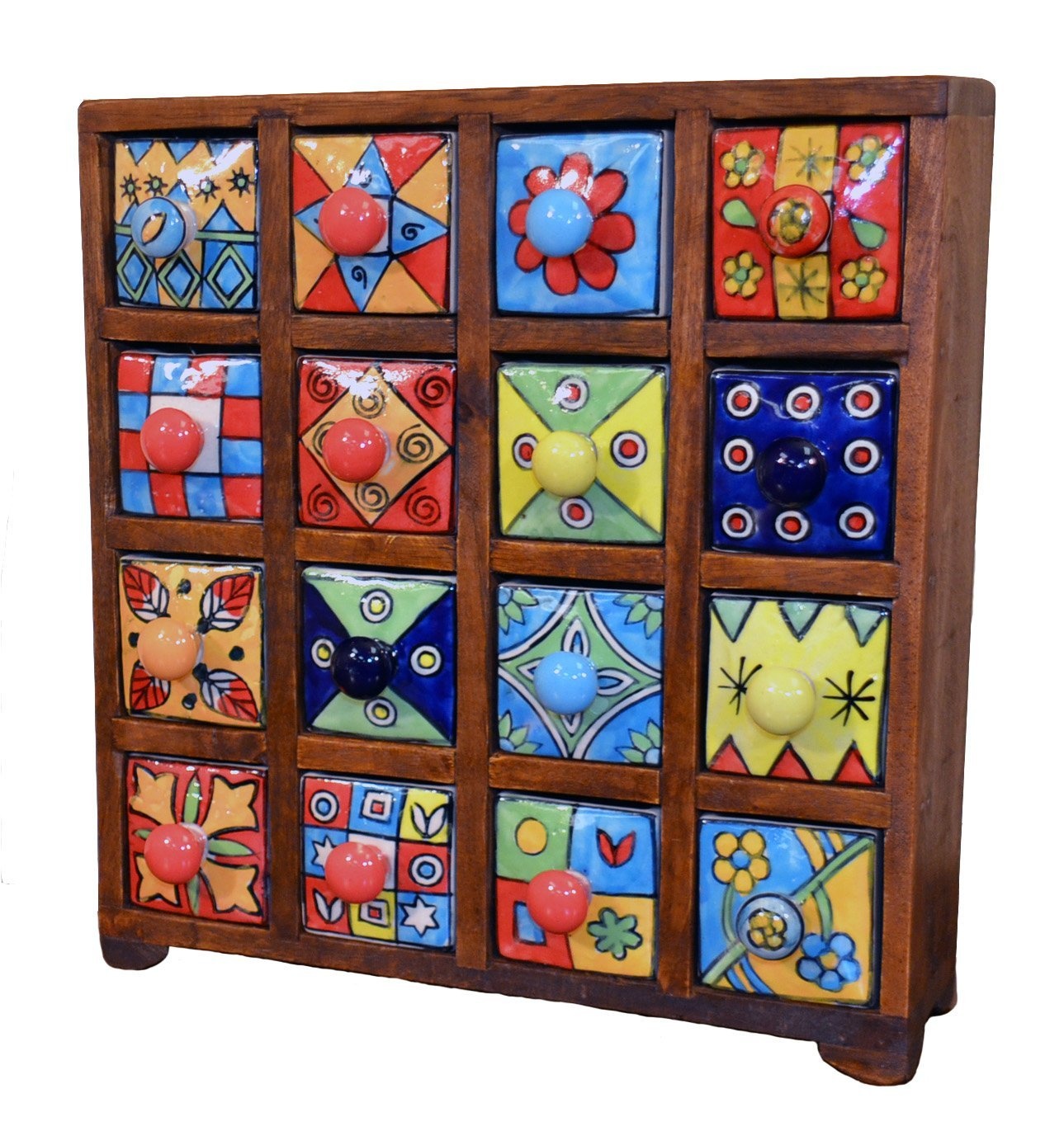 Sixteen Drawer Ceramic Spice Chest Made From Mango Wood Fairly
