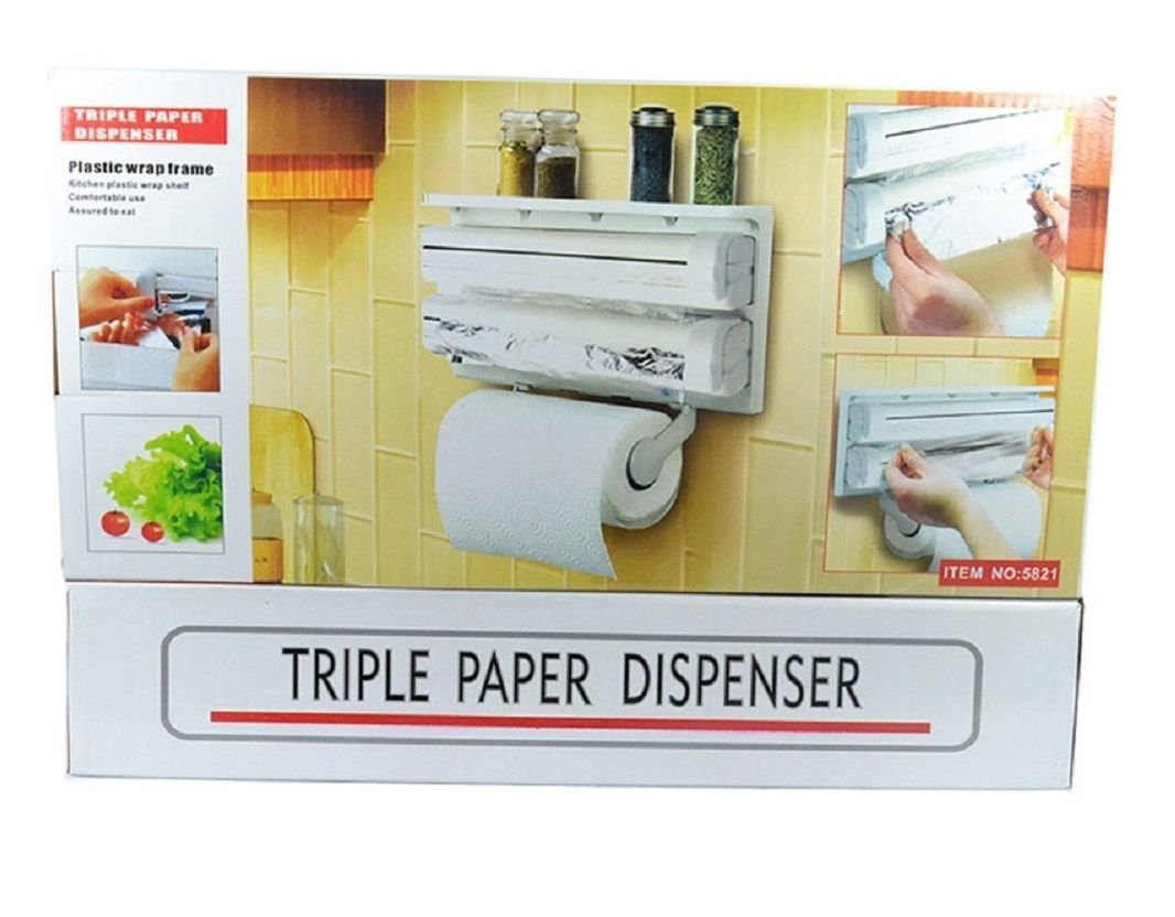 Triple Paper Dispenser Organiser Kitchen Roll Aluminium Foil Cling