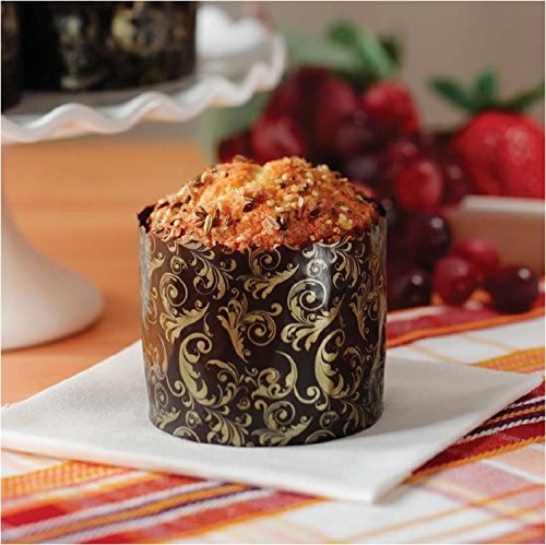 Mini Round Paper Panettone Muffins Mould High Baking Cups 5 1cm 1 9cm X 0 7m Florentine Mols Brown And Gold Design 25 Pcs By Pastry Chef S Boutique Shop Online For Kitchen In Australia
