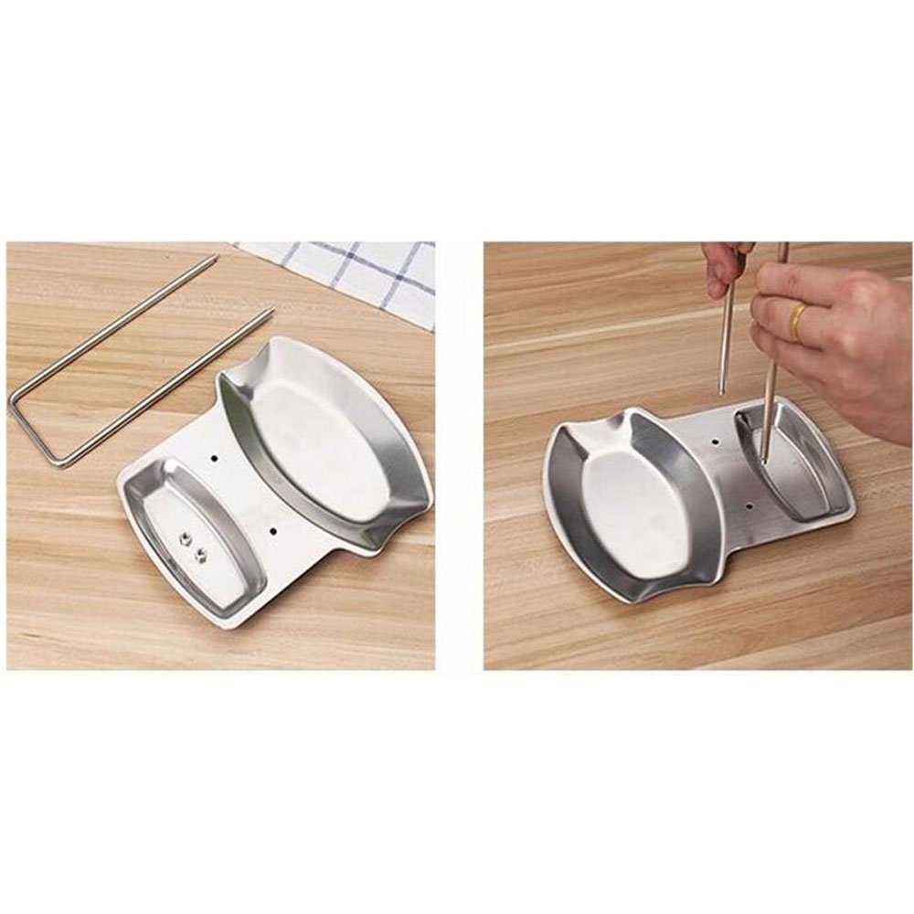 Silver Pevor Lid and Spoon Rest Stainless Steel Pan Pot Cover Lid Rack Stand Spoon Rest Stove Organizer Storage Soup Spoon Holder for Home Kitchen and Bar Tools