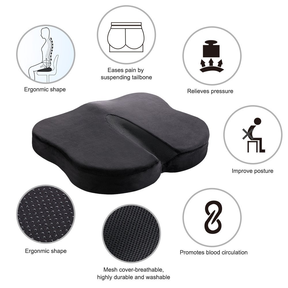 Coccyx and Sciatica with Black Washable /& Breathable Cover NURSAL Memory Foam Orthopedic Seat Cushion Butterfly-Shaped Design for Pain Relief of Lower Back