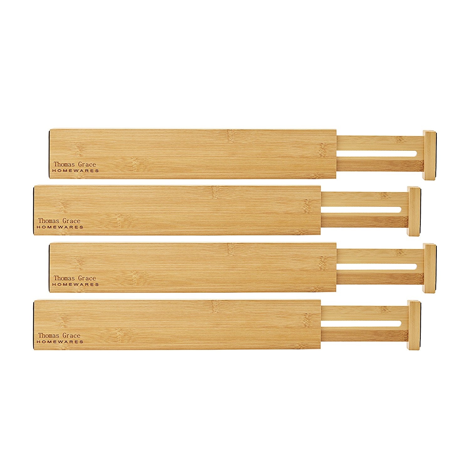 Bamboo Drawer Divider Organiser Set Of 4 Spring Loaded