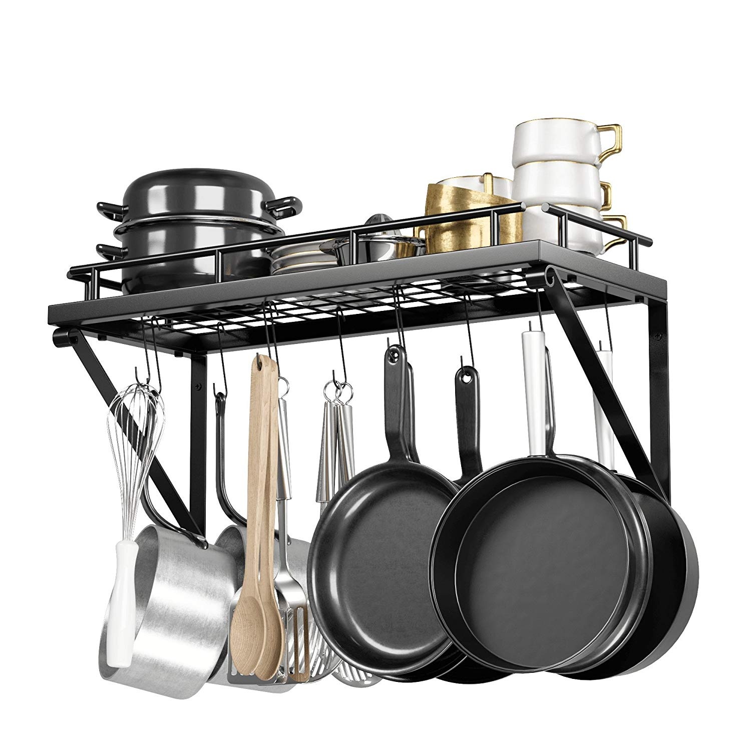 Pot Rack Organiser With Upgraded Hardware Support Brackets Welds Wall Hanging Pot And Pan Organiser 12 Hooks Included Easy To Instal Kitchen Organisation Solution For Heavy Pots And Pans By Mainroom