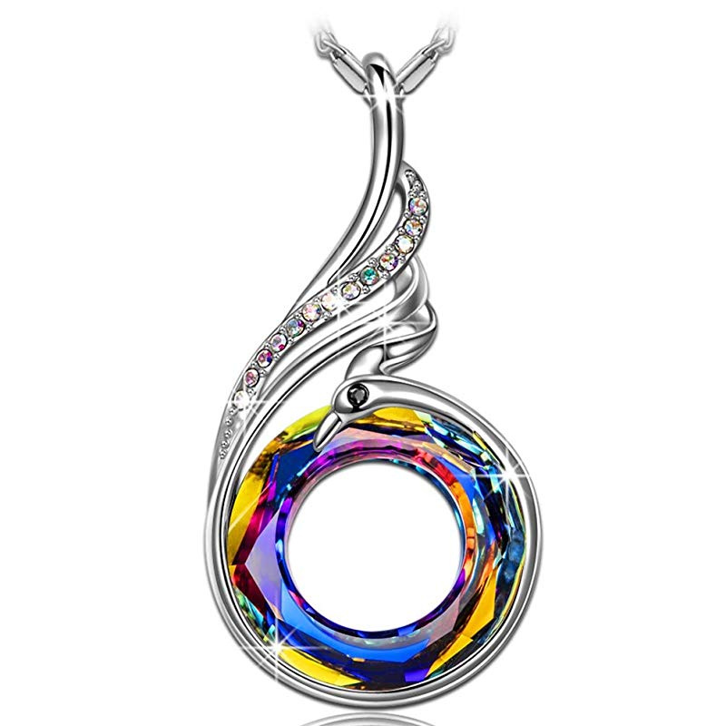 Daesar Sterling Silver Womens Necklace Vintage Opal Rivet Phoenix Red Pendant Necklace for Womens