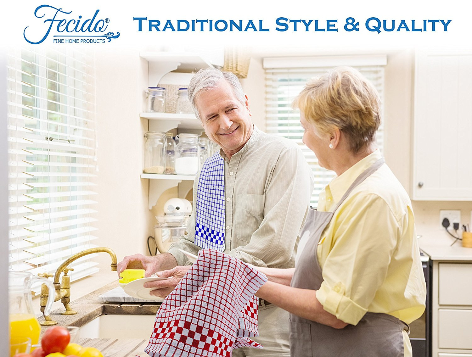White Set Of 4 Fecido Classic Dish Cloths /& Towels Kitchen With Hanging Loop