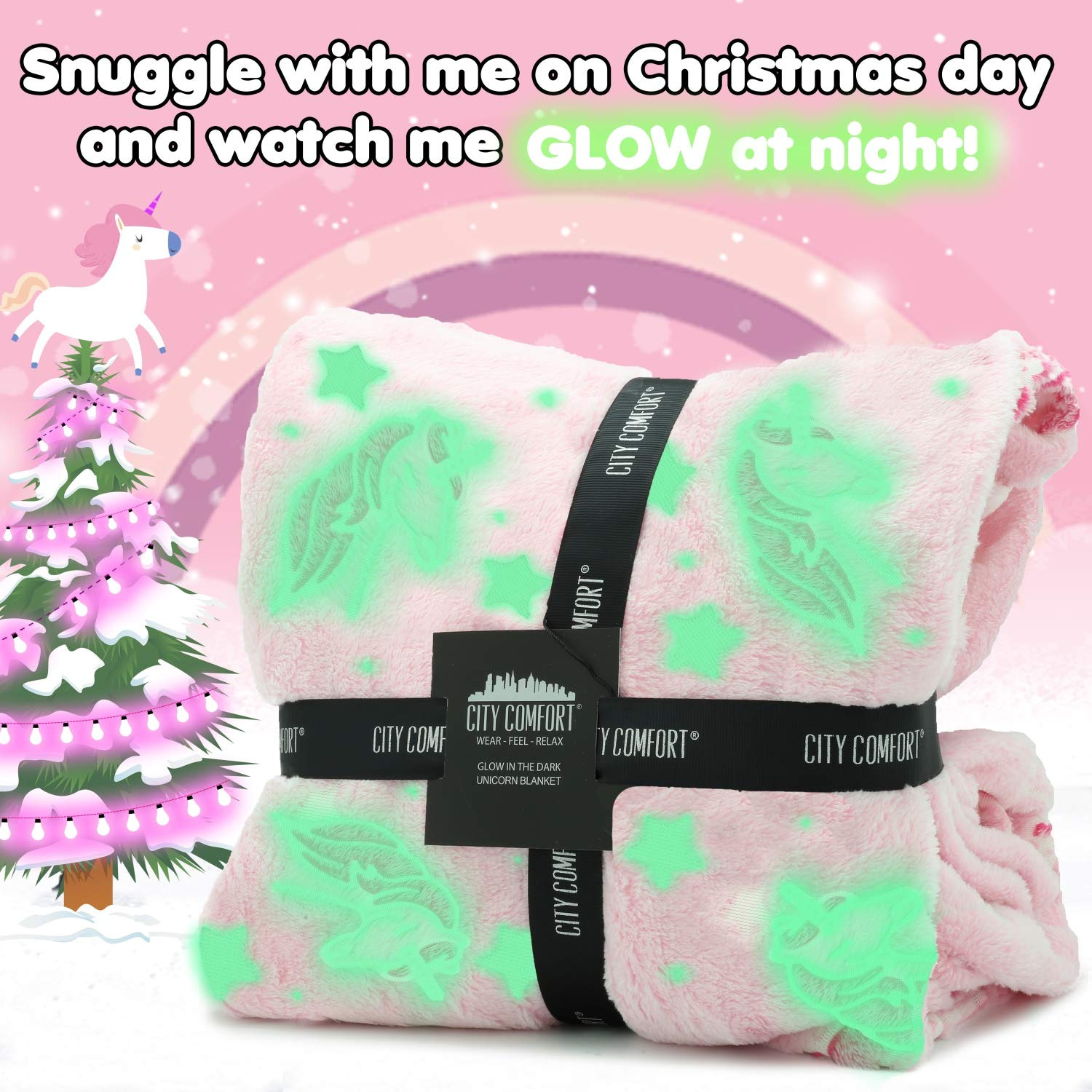 Pink Unicorn Blanket for Girls Glow in the Dark Blankets