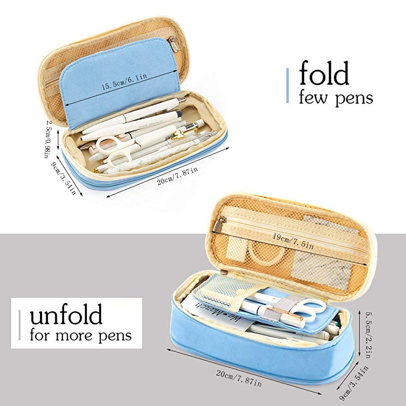 EASTHILL Big Capacity Pencil Pen Case Office College School Large Storage High Capacity Bag Pouch Holder Box Organizer Blue New Arrival