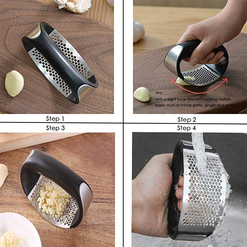 Easy Stainless Steel Garlic Press Rocker Crusher Squeezer Slicer Handle Press
