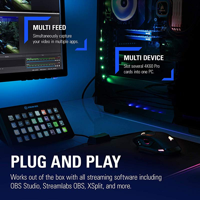 Superior Low Latency Technology PCIe Capture Card 4K60 HDR10 Capture and PassThrough Elgato Game Capture 4K60 Pro MK.2